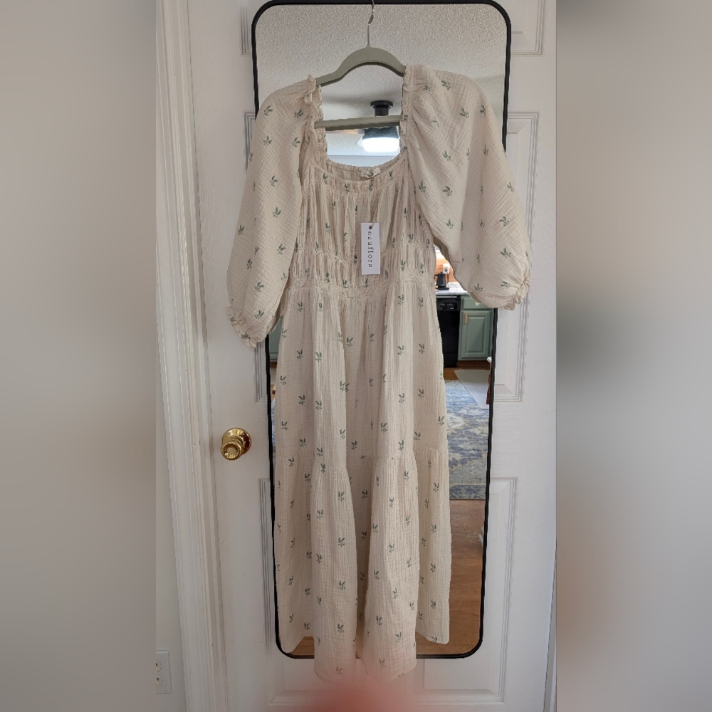 Cream Tan Maxi Sundress with Puff Sleeves